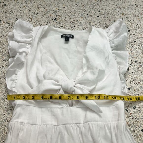 Express white 100% cotton midi lined dress XS ruffle - Picture 6 of 9